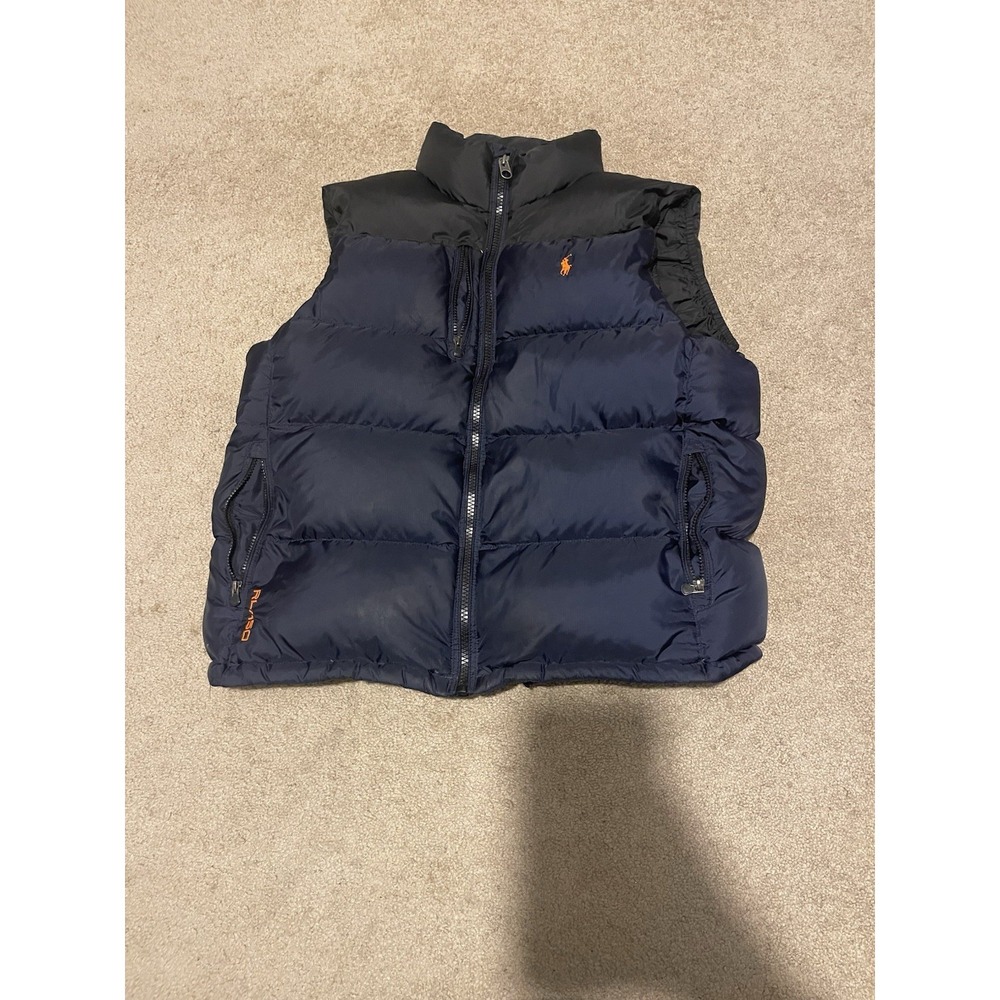 POLO Ralph Lauren RL/150 Navy with Orange Logo Down Puffer Vest Men's XLarge